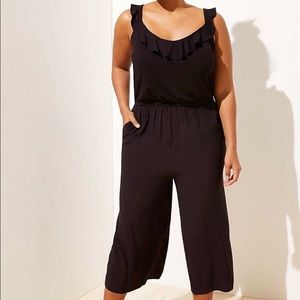 Ruffle neck mixed media jumpsuit